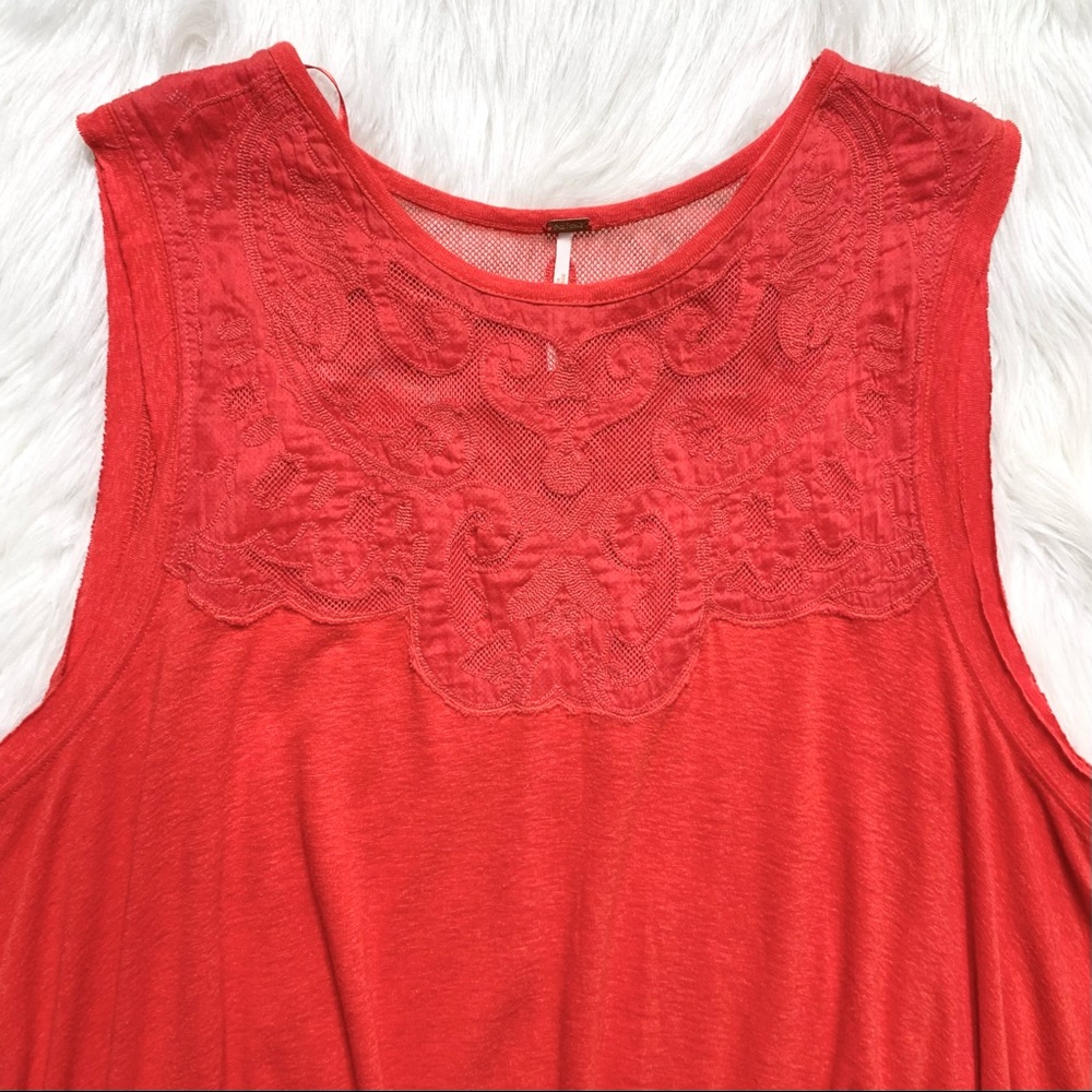 SOLD-Free People Lace Neck Red Sleeveless Swing Tunic - Picture 10 of 13